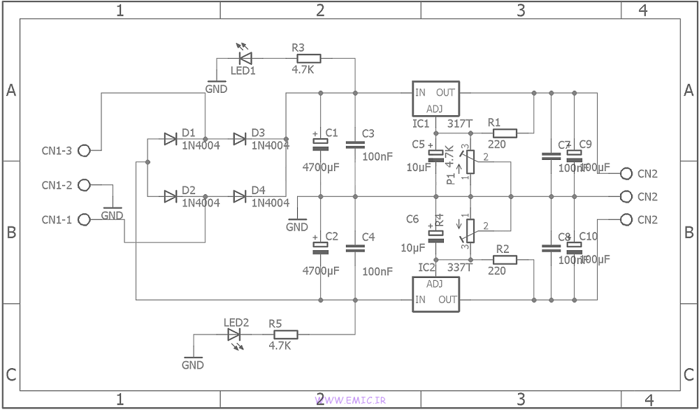 Adjustable-Symmetrical-Power-Supply-With-LM317-and-LM337