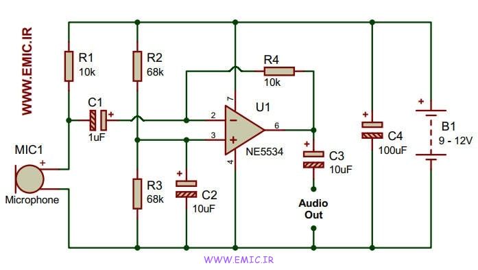 Low-Noise-Microphone-Preamplifier-Circuit-Using-NE5534-IC-emic