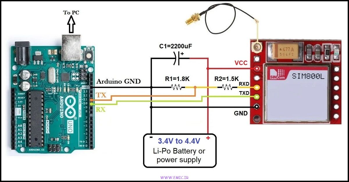 پروژه آردوینو راه اندازی ماژول SIM800L
